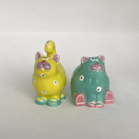 Fitz and Floyd 1985 FANTASY FAIR Cats W/Polka Dots Salt and Pepper Shakers - Picture 7 of 8